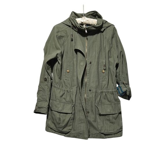 Willow and Clay Olive Green Military Style Utility Cargo Jacket with Hood - Picture 1 of 12